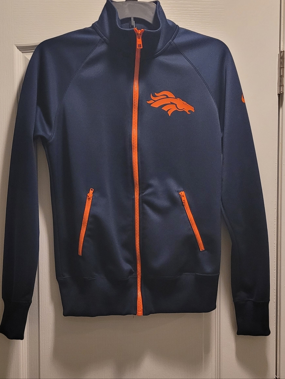 Womens Medium Denver Broncos Navy Track Jacket with Orange Accents